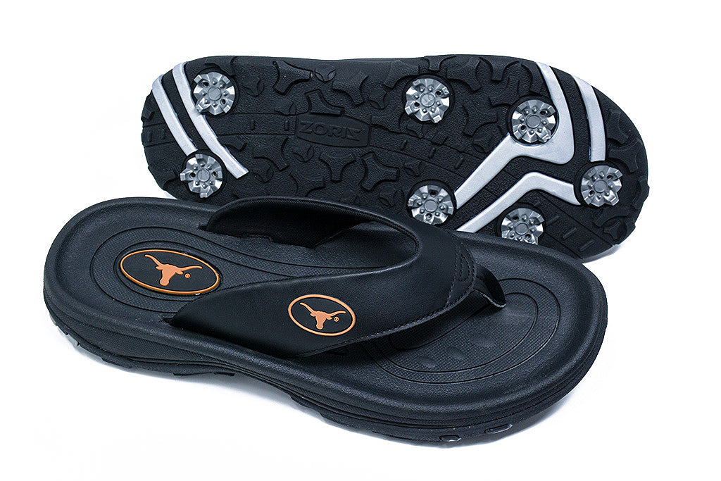 Texas Longhorns golf sandal, zoriz golf flip flops, collegiate series golf shoes