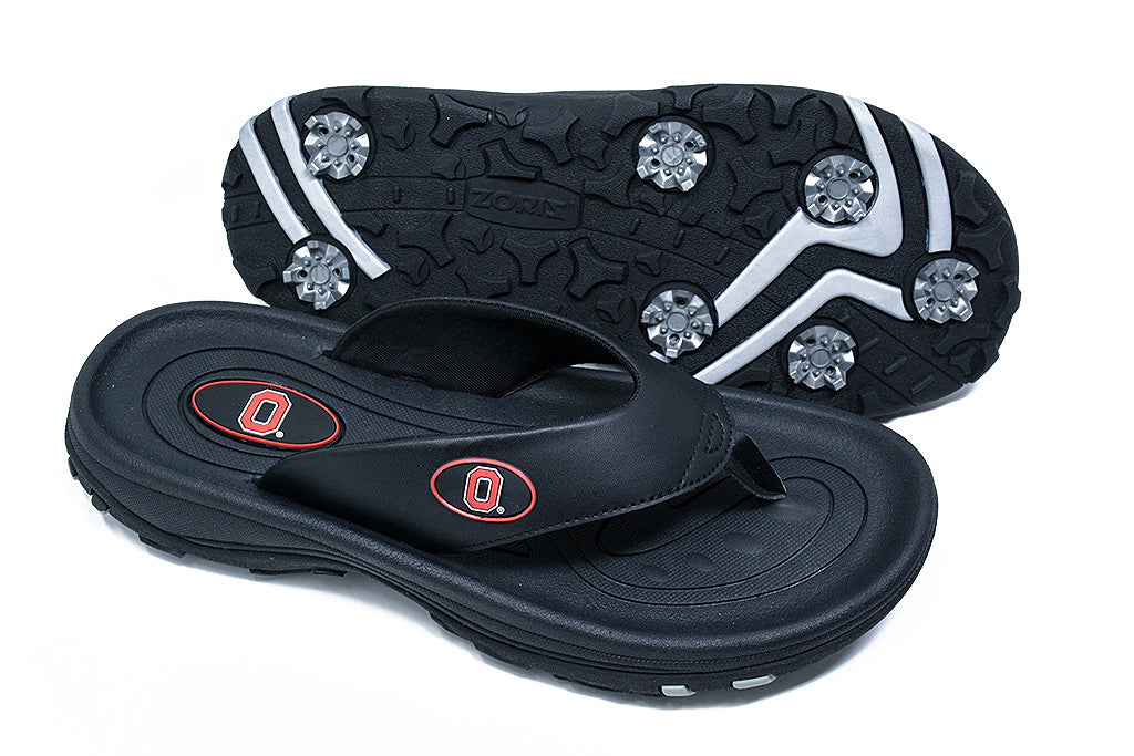 Ohio State golf sandal, zoriz golf flip flops, collegiate series golf shoes