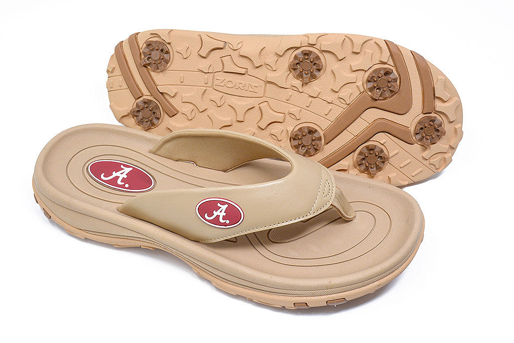 University of Alamaba golf sandal, zoriz golf flip flops, collegiate series golf shoes